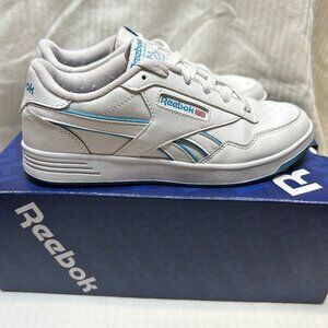 PERFECT IN BOX! REEBOK CLUB MEMT WOMEN'S TENNIS SHOE SNEAKERS SZ 8.5 WHITE/CYAN